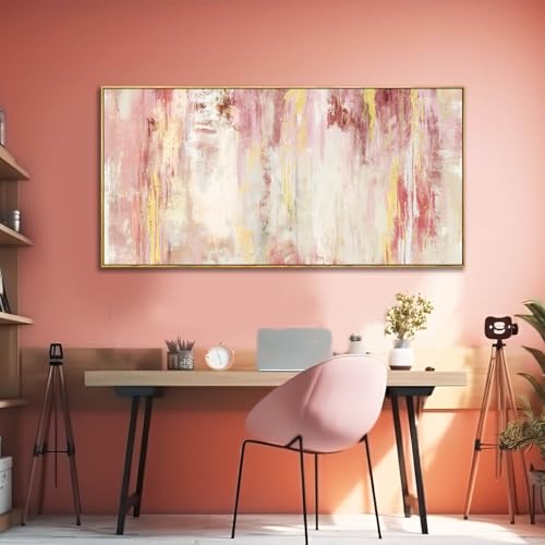 Pink Abstract Wall Art Canvas - Framed Oil Painting for Bedroom & Living Room 40L x 20W Inches - Modern Home Decor
