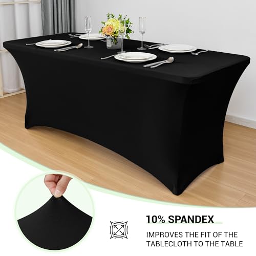 Obstal 6ft Black Stretch Fitted Table Cover - Pack of 4 for Weddings & Events