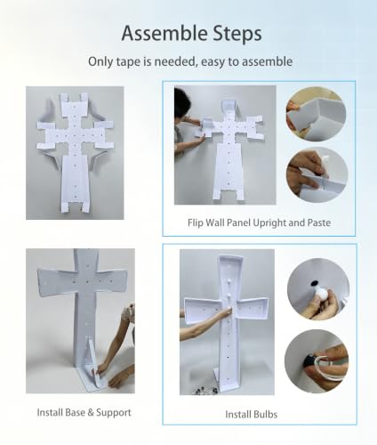 3FT Lighted Cross Light, Warm Yellow LED for Baptism Wedding Christmas