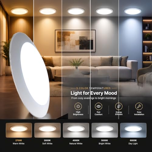 7.5 Inch Dimmable LED Ceiling Light Fixtures - 5 CCT White/12 Pack