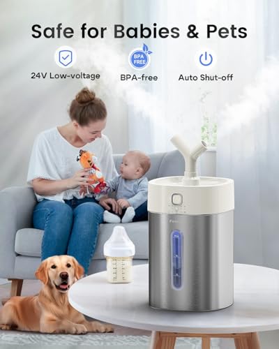 Feekaa Stainless Steel 4L Cool Mist Humidifier for Bedroom & Large Rooms - White