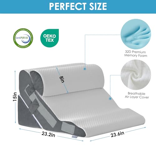 MEGCXIT 3-Piece Wedge Pillow Set for Post Surgery Support, Bed Wedge, White/Grey