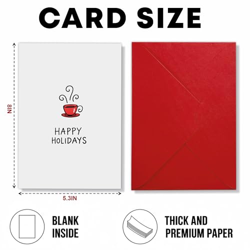Podagree Holiday Greeting Card with Red Coffee Cup Illustration – Christmas & New Year Stationery, 5.3x8in, Blank inside, Includes Envelope