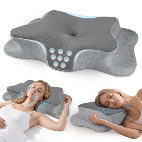 King Size Cervical Neck Pillow for Pain Relief Memory Foam Sleep Support - Dark Grey & Grey