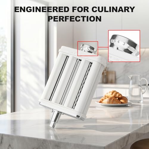3-in-1 Pasta Maker Attachment for KitchenAid Stand Mixer - Fettuccine & Spaghetti Cutter, Adjustable Thickness