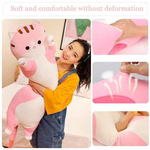 Long Cat Plush Pillow - Super Soft Kitty Body Pillow, Cute Animal Hugging Pillow for Kids & Adults, for Cat Lovers(70cm/27.55inch,Pink