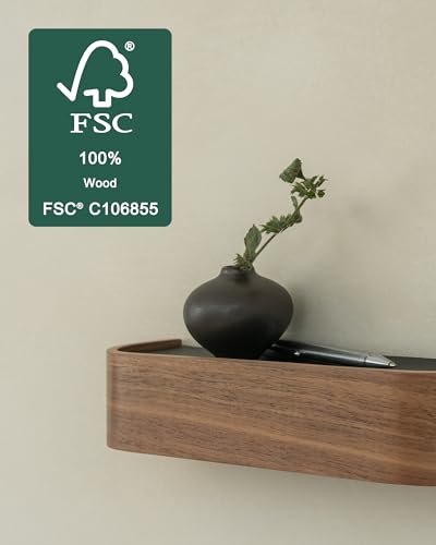 Walnut Key Holder Wall Mount with Shelf - Minimalist 6-Hook Entryway Organizer