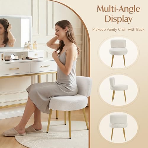 White Fluffy Vanity Chair with Backrest for Makeup & Bedroom