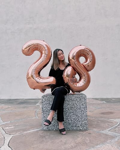Rose Gold Number 28 Balloon 40 inch, 28 Number Balloons, 28th Birthday Decorations, 28 Year Old Women Men Rose Gold Party Supplies