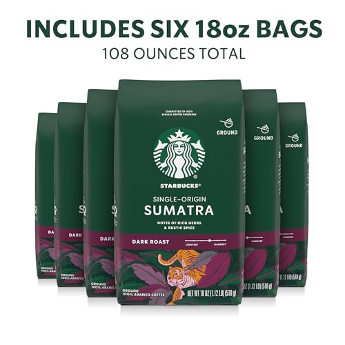 Starbucks Sumatra Ground Coffee 18oz Bag — Dark Roast, Single-Origin, Pack of 6 (Variation of THIS listing)