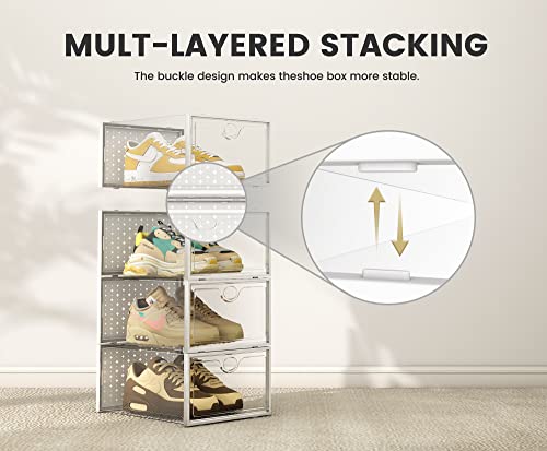 Pinkpum XXL 12 Pack Clear Stackable Shoe Storage Boxes - Large Capacity, Breathable, Easy Assembly