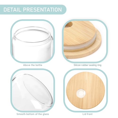 20 Pack 16oz Glass Beer Can Shaped Drinking Cups with Bamboo Lids & Glass Straws