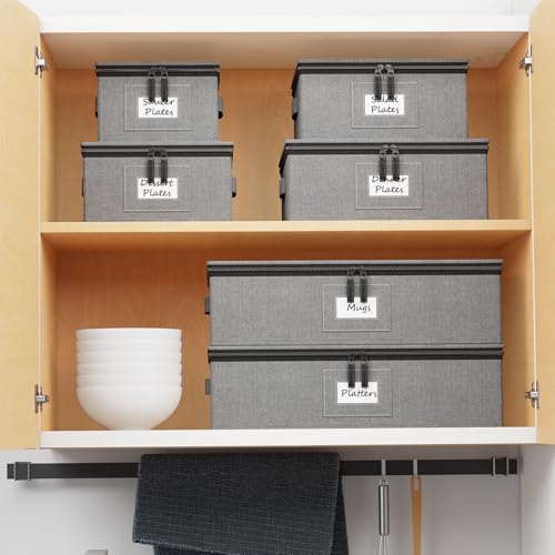 SpaceAid Stackable Storage Containers for Dishes and Mugs - Grey / Plate Platter Mug Combo