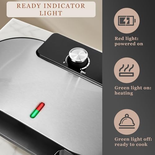 UVFAST Double Waffle Maker 6 Inch, 1200W Belgian Waffle Iron with Temperature Control