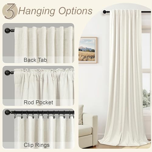 Pitalk Blackout Linen Curtains - Natural 60W x 102L Inches, Pack of 2