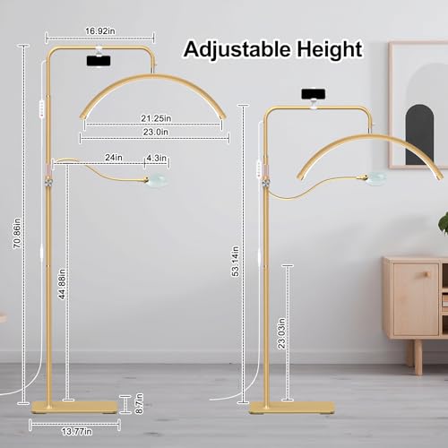 AURELLE Half Moon Lash Light - Adjustable LED Floor Lamp with 4X Magnifier & Phone Holder - Gold
