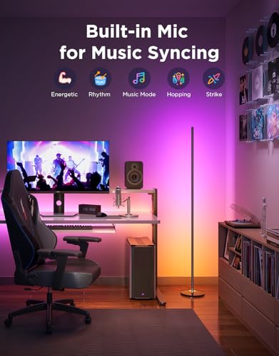 RGBIC Floor Lamp - 53.7 Inch LED Corner Lamp with App Control, Black