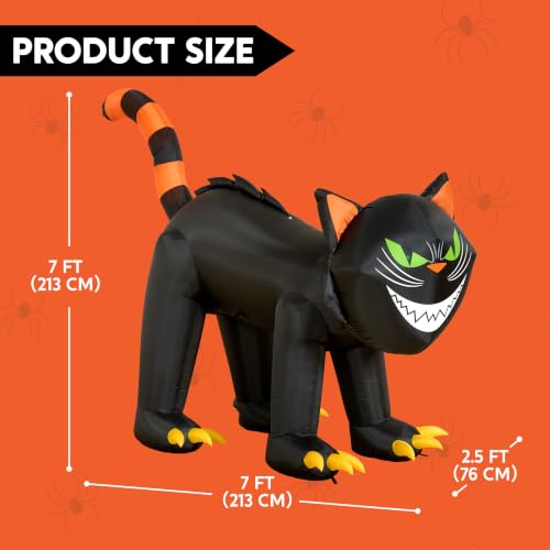 7 Ft Halloween Inflatable Black Cat with Moving Head & LED Green Eyes Outdoor Yard Decoration