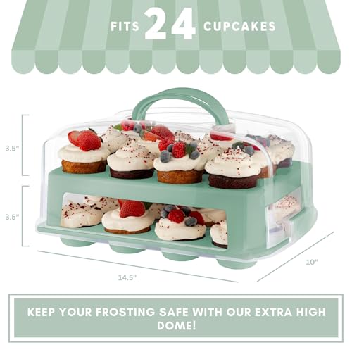 MosJos Green 24-Cup Cupcake Carrier - Extra Tall Double Tier Food Storage & Transport