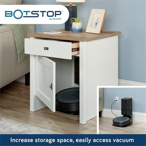 Sauder Homeplus Robot Vacuum Storage Side Table - Soft White, Low Profile
