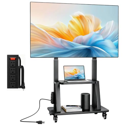 Rolling TV Stand with Power Outlet 32-83 Inch TVs, Mobile Cart with Adjustable Height