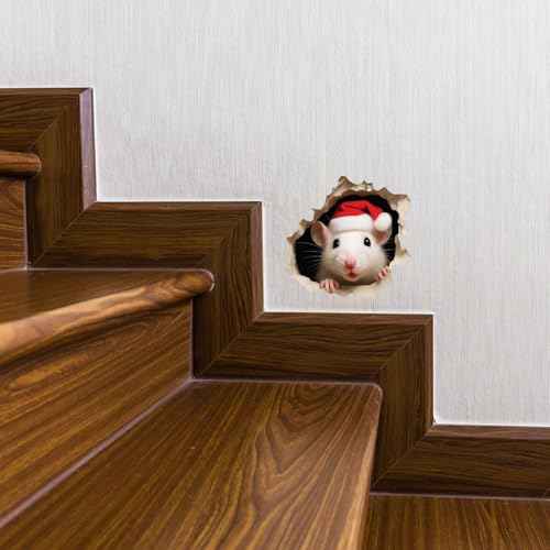 GRITKULTURE Removable Christmas Hat Mouse Hole Decal Sticker 5.1inch 2 Pack. Mouse Hole in The Wall Sticker with 3D Effect. Wall Decoration, Funny Gift, Potty Training, Santa Claus Prank (#2)