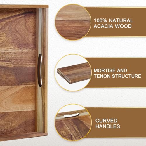Extra Large Acacia Wood Serving Tray 32 x 18 Inches with Handles - Brown Variation
