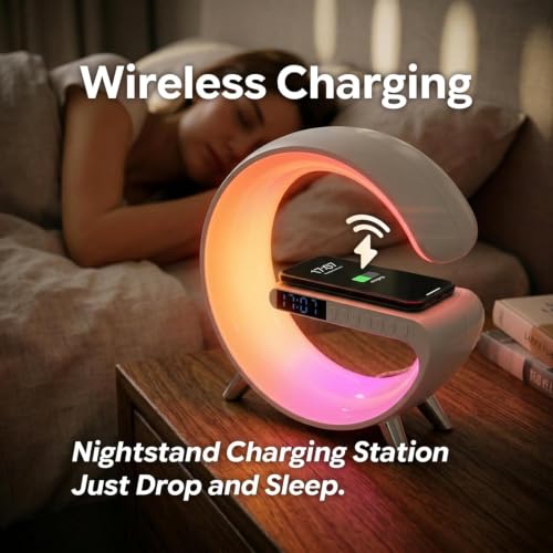 White 5-in-1 LED Table Lamp with Wireless Charging & Bluetooth Speaker