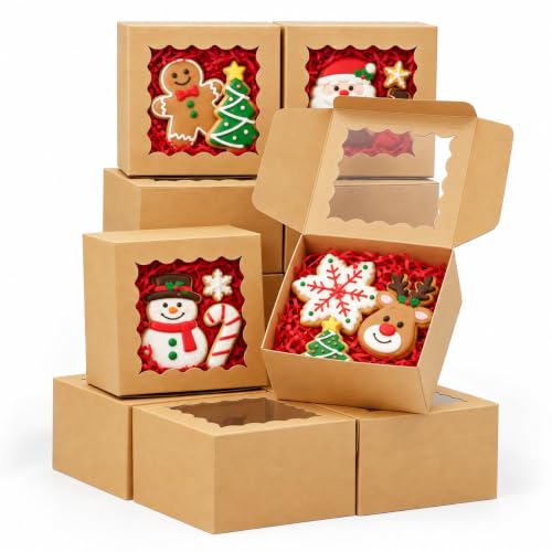 100pcs Cookie Boxes 4x4x2.5 Inch Bakery with Window Dessert Box