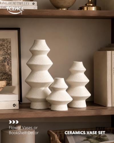 White Christmas Tree Ceramic Vase Set of 3 - Holiday Table Decorations