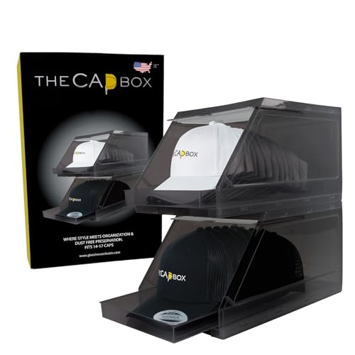Clear Hat Organizer for Baseball Caps - Stackable & Sliding Tray Storage - Black Transparent