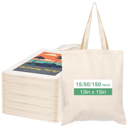 Natural Canvas Tote Bags 50 Pack - 13x15 Inches DIY Customization