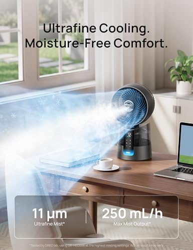 DREO TurboCool Misting Fan Grey - 5°F Cooling, Ultrasonic Quiet Oscillating Portable Fan