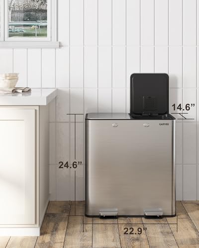 Garvee Dual Kitchen Trash Can 2x8 Gallon Stainless Steel Step Pedal Bin - Silver