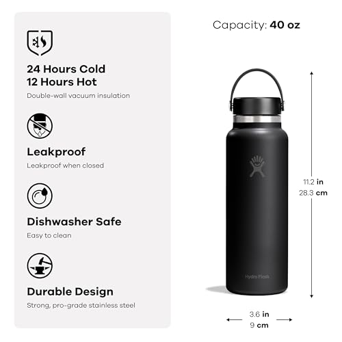 Hydro Flask Water Bottle - Insulated Stainless Steel Wide Mouth Flex