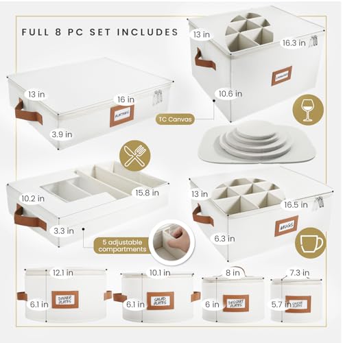 HOMELUX THEORY Ivory 8-Piece China Storage Set with Lid - Dinnerware & Flatware Organizer