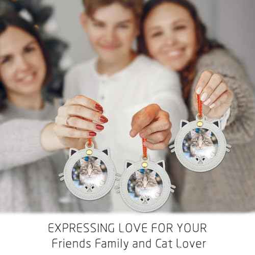 Cat Shape Picture Frames Ornament for Christmas Tree Picture Frames Christmas Ornament Leather White Personalized Cats Photo Frame Xmas Hanger Xmas Keepsake for Family Friends Cats Lover