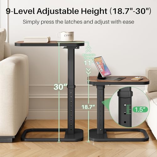 Kitstorack Brown Upgraded TV Tray Table with Auto-Lock & 90° Flip Design, Adjustable Height Sofa Side Table