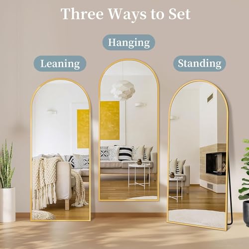 Gold 56x14 Full Length Floor Mirror with Stand - Arched Full Body Mirror