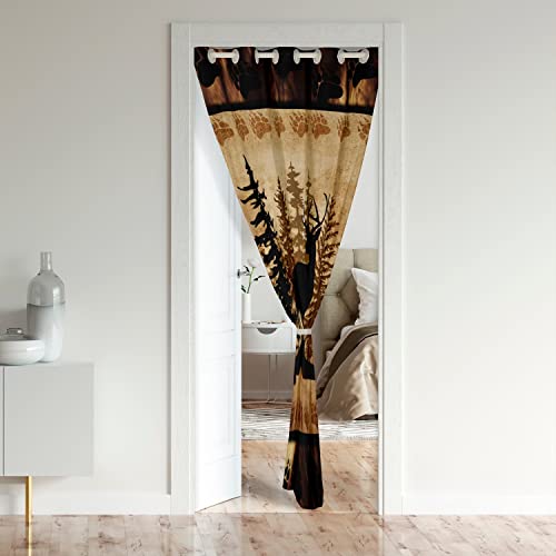 jejeloiu Cute Deer Door Curtain for Doorway Privacy 34''x80'' Girls Boys Kids Hunting Room Bear Paw Print Tree Pattern Closet Cover Bedroom Exotic Style Brown Window Treatments