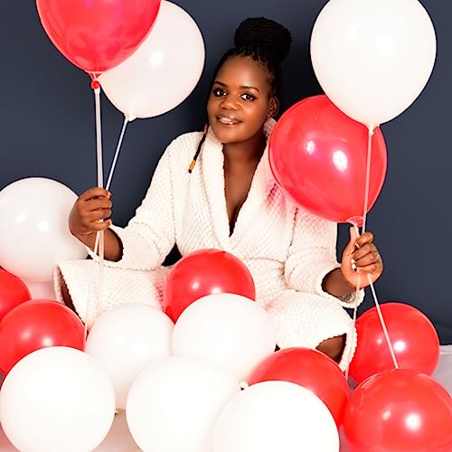 100pcs Red and white balloons 12 Inch Thickened Latex Red white Balloons for Mother's Day Decoration Valentine's Day Birthday Wedding Mother's Day Christmas Party Decorations
