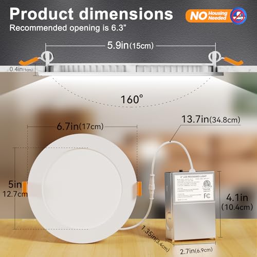 CHARKEE 12 Pack 6-Inch 5CCT LED Recessed Ceiling Lights - Easy Install, Dimmable, Low Profile