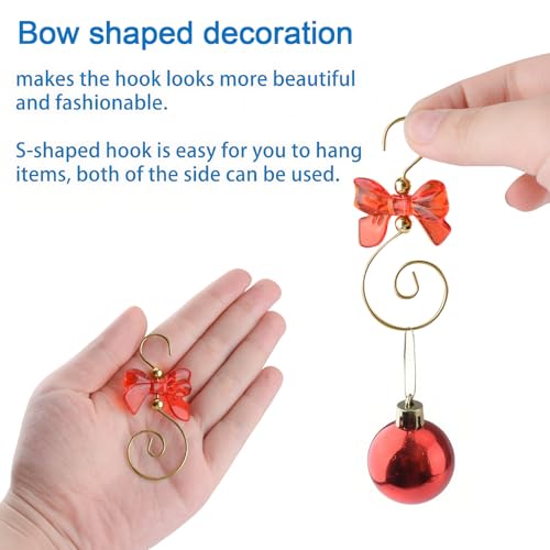 INCREWAY 30 Pcs Red Bow Ornament Hooks S-Shaped Hangers - Golden/Gold & Red Bow Set