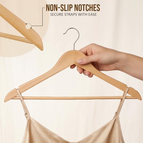 Wooden Hangers 30 Pack - Slim Suit & Closet Organizer Hangers - Natural