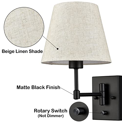 Black Swing Arm Wall Sconce Set of Two - Modern Plug-in Wall Lights with Shade for Bedroom & Living Room - Variation: Black