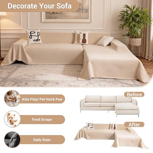 Khaki L-Shaped Sectional Couch Cover Set - Washable 2-Piece Sofa Slipcovers for 3-4 Cushions