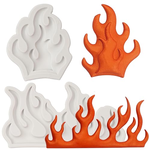 Flame Fondant Molds Fire Cake Decorating Silicone Molds For Sugarcraft Cake Decoration Cupcake Topper Chocolate Candy Polymer Clay Gum Paste Set of 2