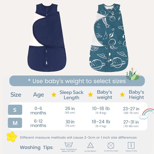 ZIGJOY Space & Blue Baby Swaddle Sleep Sack 0-12 Months 1.0 TOG 100% Cotton