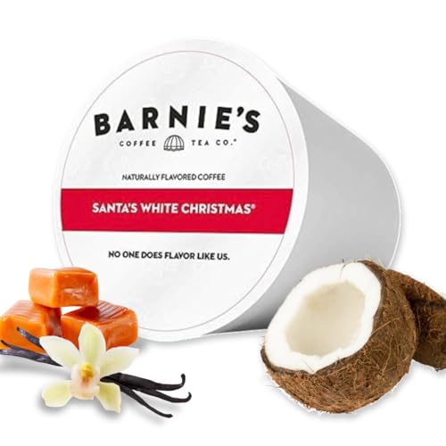 Barnie's Coffee Santa's White Christmas Coffee Pods 48 Count with Coconut, Vanilla & Caramel Flavors - Compatible with Keurig, Medium Roast Arabica