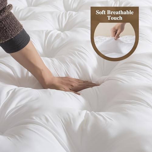 White 5 Inch Memory Foam Mattress Topper Queen Deep Pocket - Breathable, Supportive